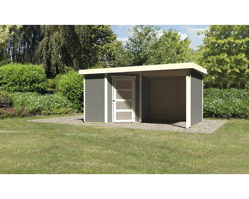 Abri de jardin Karibu Anvik 3 avec toit en appentis, panneau latéral et arrière 437x217 cm gris terre cuite-0