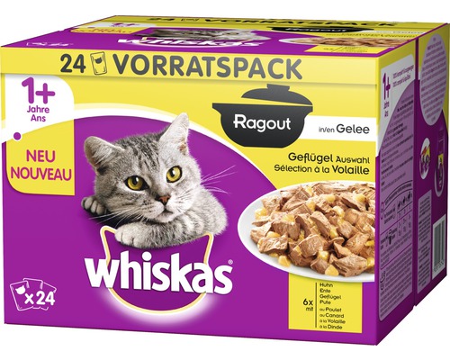 Pâtée pour chats Whiskas Ragoût 1+ en gelée Volaille 24 x 85 g - HORNBACH  Luxembourg