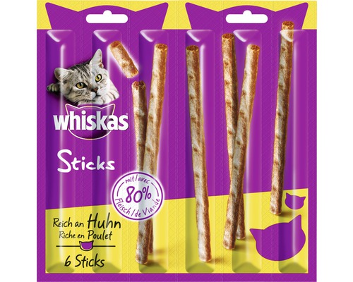 En-cas pour chats Whiskas Sticks riche en poulet 6 pièces