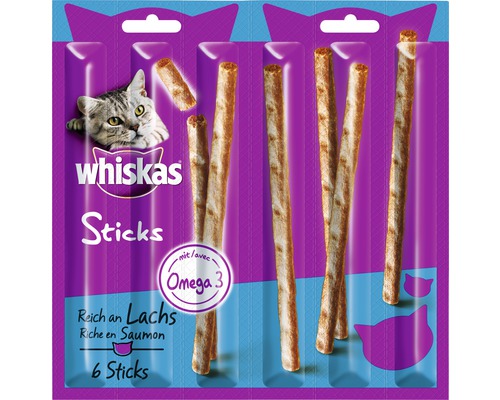 En-cas pour chats Whiskas Sticks riche en saumon 6 pièces En-cas pour chats Whiskas Sticks riche en saumon 6 pièces