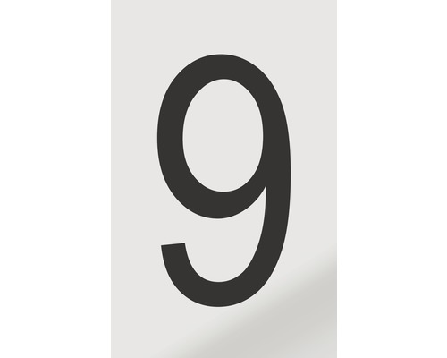 Autocollant chiffre « 9 » en alu noir imprimé 60x100 mm