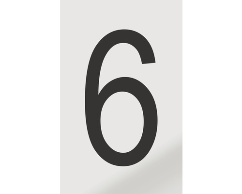 Autocollant chiffre « 6 » en alu noir imprimé 60x100 mm