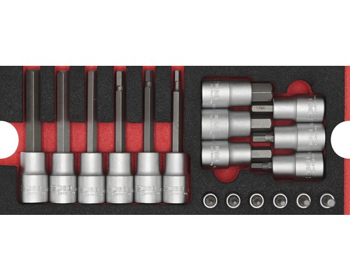 Plateau mousse taille S Industrial jeu de clés à douille ¼" + ½", 18 pièces