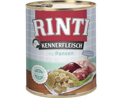 Nourriture humide pour chien RINTI Kennerfleisch avec panse 1 paquet 12x800 g