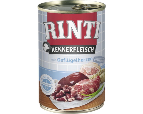 Nourriture pour chiens humide, Rinti cœurs de volaille purs boîte de 400 g