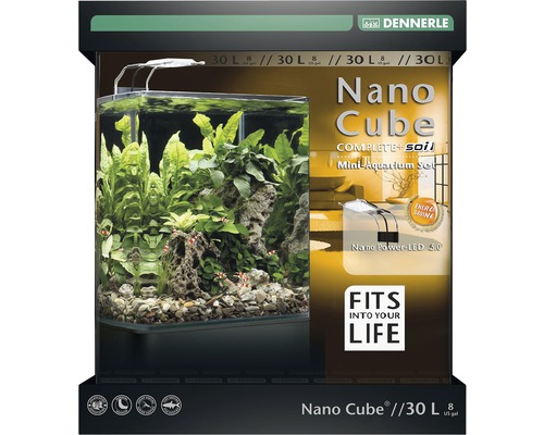 Aquarium DENNERLE NanoCube Complete+SOIL 30 l avec LED 5.0, substrat, filtre, panneau arrière, thermomètre Aquarium DENNERLE NanoCube Complete+SOIL 30 l avec LED 5.0, substrat, filtre, panneau arrière, thermomètre