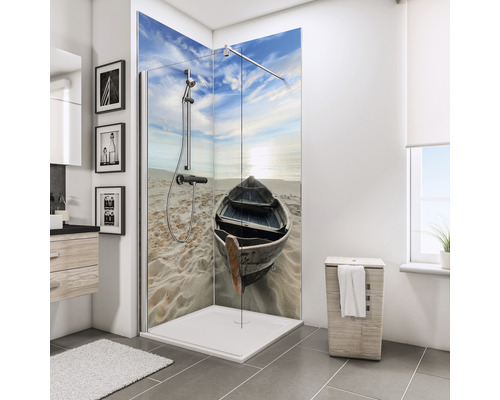 Panneau mural pour douche Schulte Decodesign photo d'angle bateau sur la plage 2x 90 x 210 cm