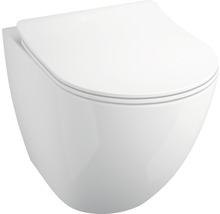 Ensemble WC suspendu basano à bride ouverte Baiano blanc avec abattant WC surélevé par 5 cm-thumb-0