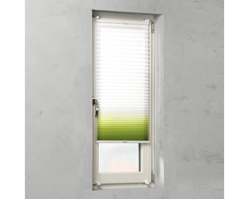 Store plissé Soluna avec guidage latéral, dégradé de couleurs blanc/vert, 45x130 cm