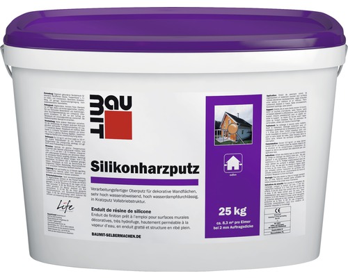 Enduit de façade à la résine de silicone avec structure de crépi griffé 3 mm blanc 25 kg Enduit de façade à la résine de silicone avec structure de crépi griffé 3 mm blanc 25 kg