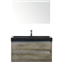 Badmöbel-Set Dante 100 cm mit Natursteinwaschtisch und Spiegel mit LED-Beleuchtung Nebraska Eiche-thumb-0