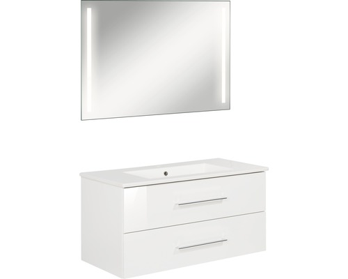 Badmöbel-Set FACKELMANN B.perfekt 100 cm mit Waschtisch und Spiegel mit LED-Beleuchtung Weiß hochglanz-0