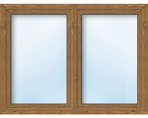 Fenêtre en plastique 2 vantaux avec montant vertical verre de sécurité trempé ARON Basic blanc/golden oak 1350x1400 mm-0