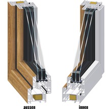 Fenêtre en plastique 2 vantaux avec montant vertical verre de sécurité trempé ARON Basic blanc/golden oak 1350x1400 mm-thumb-4