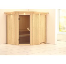 Sauna modulaire Karibu Achat VII sans poêle avec couronne et porte vitrée coloris bronze-thumb-0