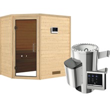 Sauna Plug & Play Karibu Milja avec poêle 3,6 kW et commande externe, sans couronne avec porte entièrement vitrée coloris graphite-thumb-3