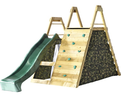 Pyramide d'escalade plum en bois avec toboggan vert
