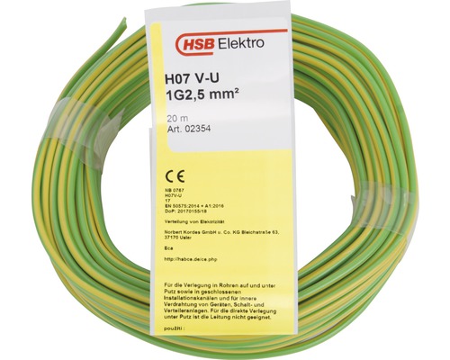 Conducteur H07V-U 1 x 2,5 mm 20 m vert/jaune