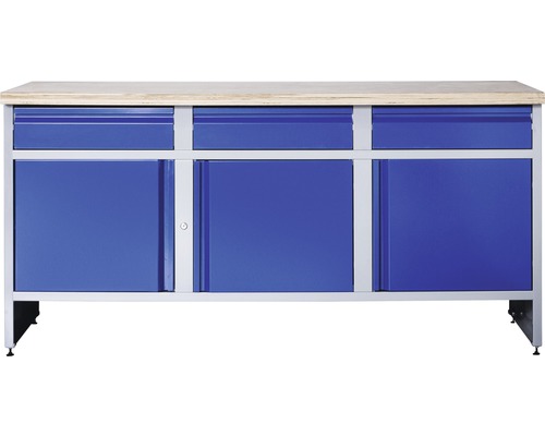 Établi Industrial B 1.0 1770 x 880 x 700 mm 3 portes 3 tiroirs gris/bleu