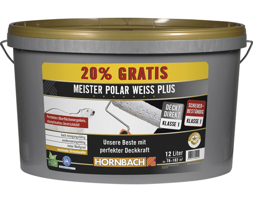 HORNBACH Wandfarbe Meister Polarweiß Plus konservierungsmittelfrei 12 l (20 % Gratis!)