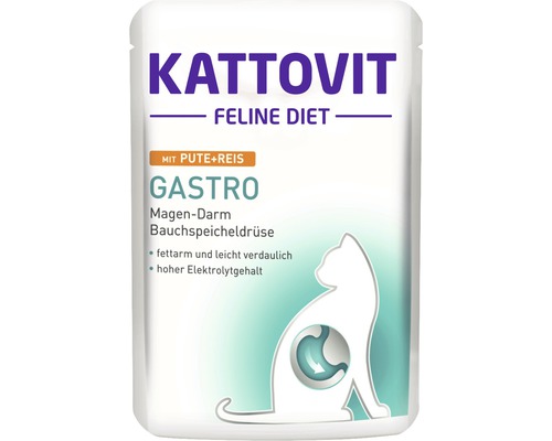 Nourriture humide pour chats Kattovit Gastro dinde et riz 1 paquet 24x85 g