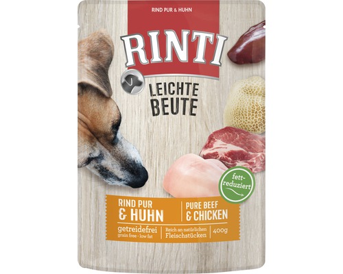 Nourriture humide RINTI pour chiens RINTI Sachet léger Bœuf & Volaille 1 lot 10 x 400 g