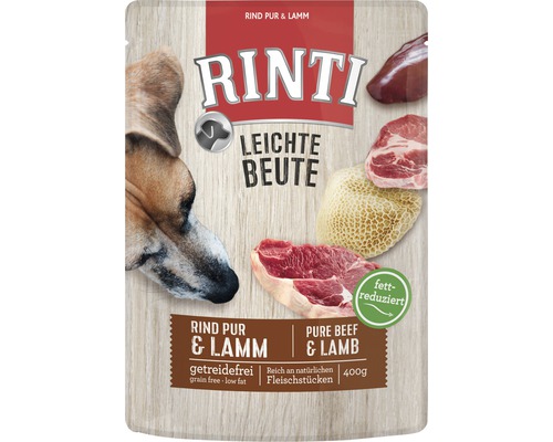 Nourriture humide RINTI pour chiens Sachet léger Bœuf & Agneau 1 lot 10 x 400 g