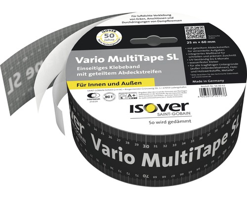Ruban adhésif ISOVER Vario MultiTape SL avec bande de recouvrement détachable séparément pour l'intérieur et l'extérieur 25 m x 60 mm