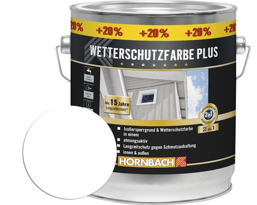 Peinture pour bois HORNBACH anti-intempéries Plus blanc 3 l (20 % gratuit!)
