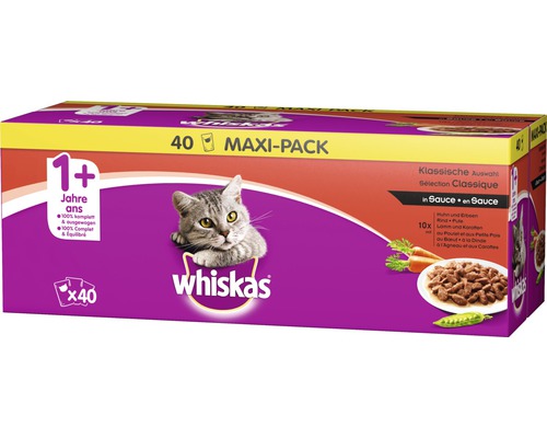 Nourriture pour chats pâtée Whiskas 1+ sélection de viande classique Maxi-Pack 40x85 g