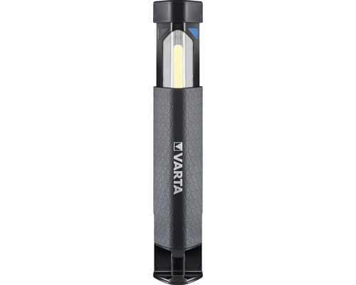 Lampe de travail lampe de poche à LED VARTA portée d'éclairage 125 m 5W LED avec 4x piles AA antidérapant WORK FLEX TELESCOPE LIGHT noir IP54 pas de roulement grâce à la forme triangulaire Varta