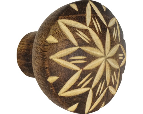 Bouton de meuble en bois avec gravure noyer Ø 40 mm