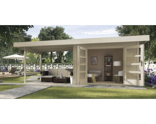 Abri de jardin Designhaus 126 B+ weka taille 1 dimension de passage élevée 195 cm, avec plancher et toit en appentis 590 x 240 cm naturel-0