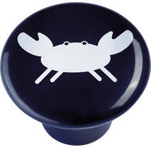 Bouton de meuble plastique bleu 32 mm crabe blanc, 1 pièce-thumb-0