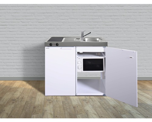 Mini-cuisine stengel Kitchenline MKM100, largeur 100 cm, bac à droite, blanc brillant 1110001003100-0