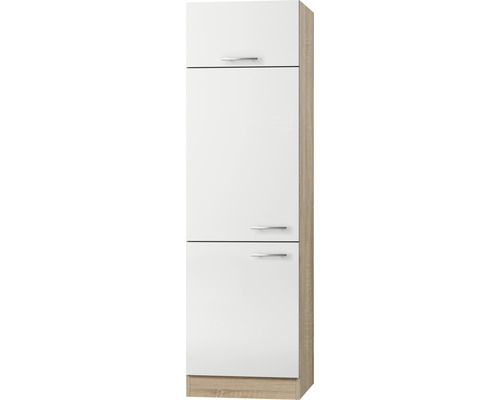 Meuble pour réfrigérateur encastrable 88 Optifit Dakar286 60 x 58,4 x 206,8 cm façade blanc brillant corps chêne clair