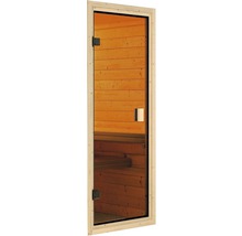 Sauna en madriers Woodfeeling Elea sans poêle ni couronne, avec porte entièrement vitrée couleur bronze-thumb-5