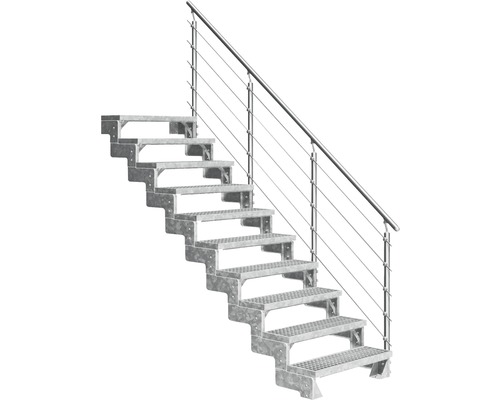 Escalier extérieur Pertura Tallis avec balustrade Prova 10 pas de marche 100 cm grille caillebotis-0