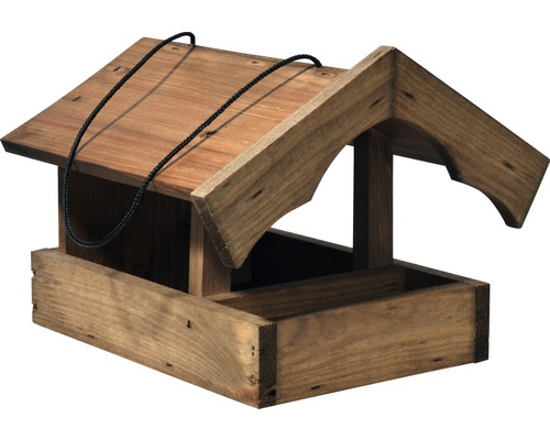 Vogelfutterhaus mit Futter-Veranda inkl. Kordel 25,5x26,5x22 cm lasiert