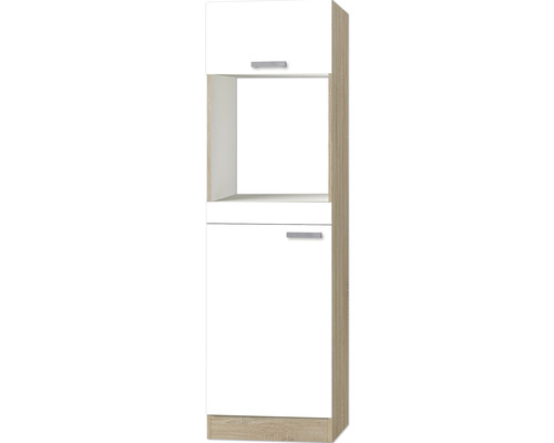 Caisson pour four/réfrigérateur encastrable de 88 Optifit Zamora214 60 x 57,1 x 206,8 cm façade blanc mat corps chêne clair