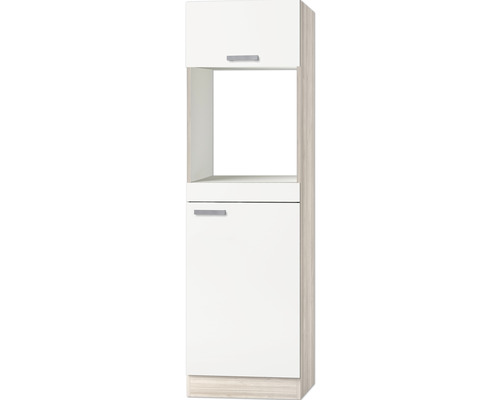Caisson pour four/réfrigérateur encastrable de 88 Optifit Genf214 60 x 57,1 x 206,8 cm façade blanc mat corps acacia