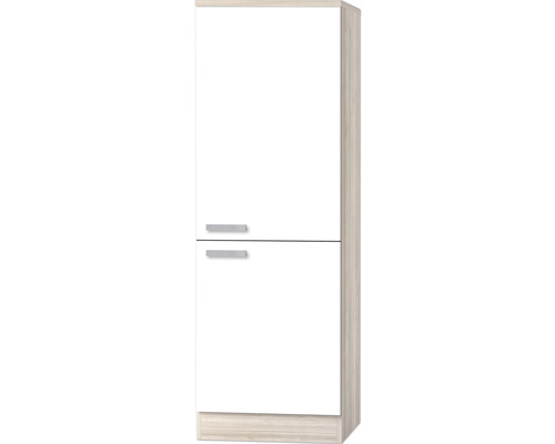 Meuble pour réfrigérateur encastrable 88 Optifit Genf214 60 x 60 x 174,4 cm façade blanc mat corps acacia