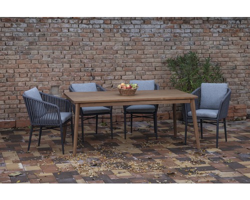 Ensemble meubles de jardin Acamp 6 places composé de: 4 chaises, table 180 x 90 x 76 cm aluminium bois marron anthracite fauteuil empilable-0