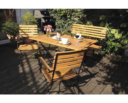 Ensemble meubles de jardin Acamp 6 places composé de: 2 chaises, banc, table 120 x 80 x 75 cm fer bois marron anthracite fauteuil pliant-0