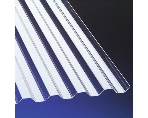Plaque ondulée Gutta acrylique trapèze 76/18 transparente résistante aux chocs 2000 x 1045 x 1,5 mm