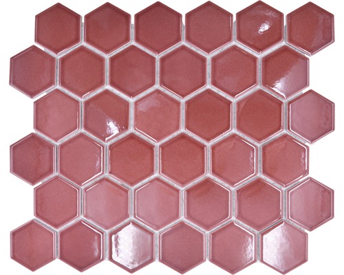 Mosaïque en céramique HX540 Hexagon Uni rouge bordeaux brillant-0