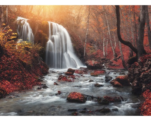 Fototapete Vlies Mountain Sunset Waterfall 350 x 260 cm-0