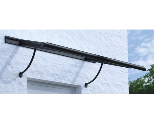 Vordach Pultform Paris VSG 150x75 cm anthrazit inkl. Konsole R und Regenrinne links geschlossen