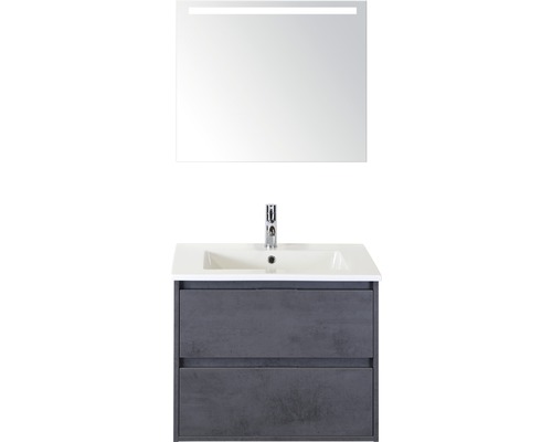 Ensemble de meubles de salle de bains Porto 70 cm avec lavabo en pierre naturelle et miroir avec éclairage LED béton anthracite-0