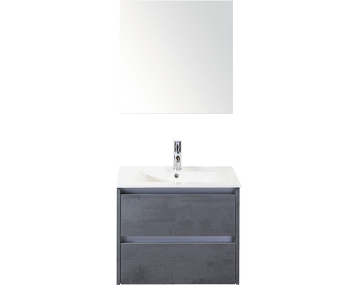 Badmöbel-Set Dante 60 cm mit Keramikwaschbecken und Spiegelschrank Beton anthrazit